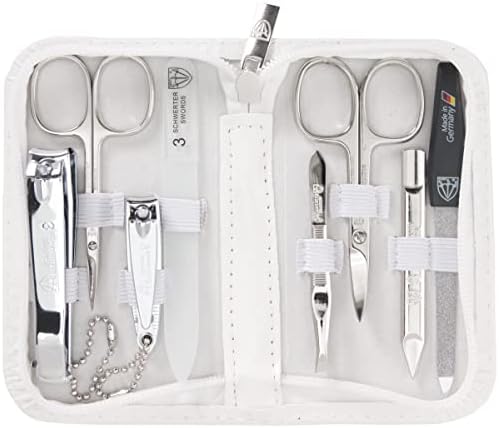 3 Swords Germany - brand quality 8 piece manicure pedicure grooming kit set for professional finger & toe nail care scissors clipper fashion leather case camou in gift box, Made in Germany