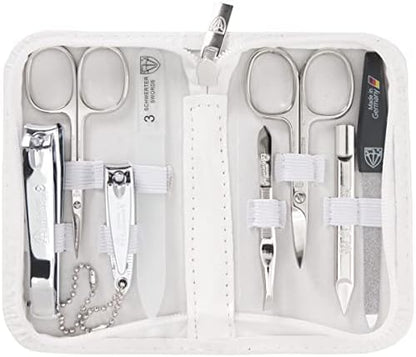3 Swords Germany - brand quality 8 piece manicure pedicure grooming kit set for professional finger & toe nail care scissors clipper fashion leather case camou in gift box, Made in Germany