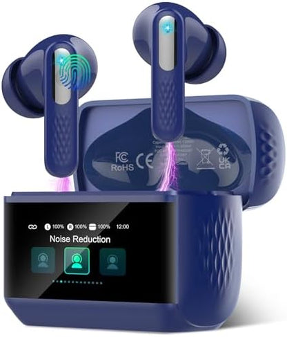 Wireless Earbuds, 2025 New Bluetooth 5.4 Ear Buds with Multifunctional Touch Screen, Bass Stereo Sound, ANC/ENC Noise-Canceling MIC, IPX7 Waterproof, 48H Bluetooth Earphones with 5 EQ Modes, Black