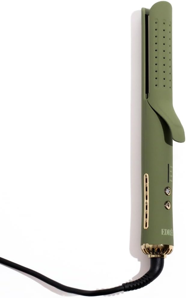 Edrée The Loulou 2-in-1 Airflow Hair Straightener & Curler | 1" Titanium Plates | 330°F to 450°F Heat Control with Cool Shot | 360 Swivel | Dual Voltage (Olive)