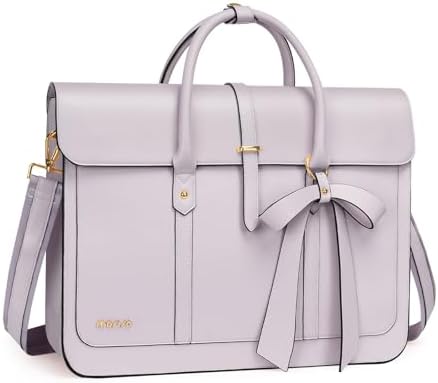 MOSISO Laptop Bag for Women, PU Leather Laptop Shoulder Bag Convertible Backpack, Work Travel Computer Bag with Bowknot - PuriLite