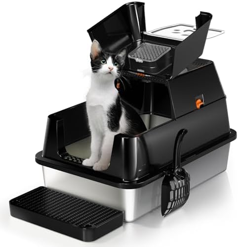Eosarcu Stainless Steel Cat Litter Box with Lid, XL Large Enclosed Upgraded Litter Box with Removable Lid, Carbon Filters -Odor Free, Easy Cleaning, Anti-Urine Leakage for Big Cats/Multiples-Grey