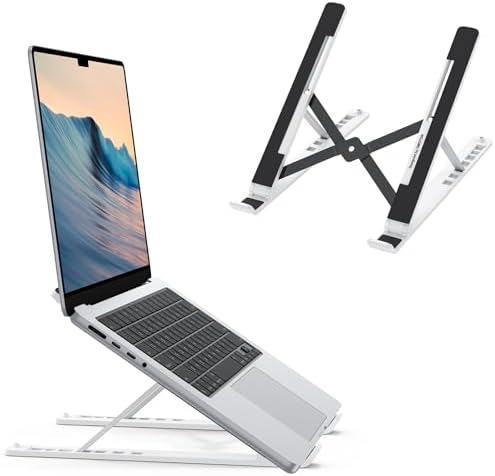 OMOTON Adjustable Laptop Stand | 7-Level Ergonomic Foldable Laptop Riser | Portable Desk Stand for 10–15.6 Inch Laptops & Tablets | Black