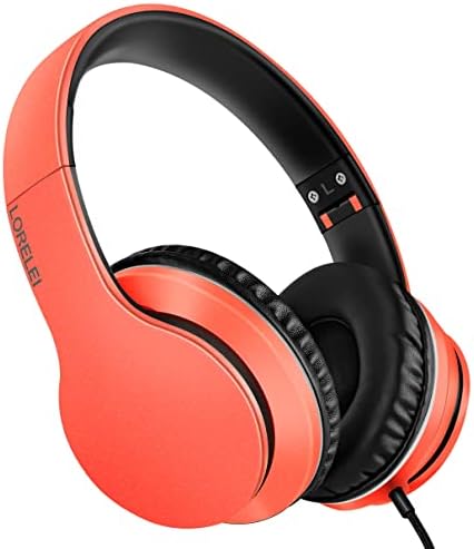 LORELEI X6 Over-Ear Wired Stereo Bass Headphones with Microphone, Lightweight, Foldable & Portable with 1.45M No-Tangle for Smartphone, Tablet, MP3/4, Space Black