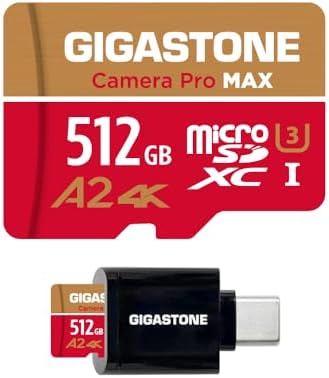 [5-Yrs Free Data Recovery] GIGASTONE 512GB Micro SD Card, 4K Camera Pro, A2 V30 for Smartphone, Gopro, Action Cams, 4K UHD Video Recording, R/W up to 150/120 MB/s, UHS-I U3 C10 Class 10 with Adapter
