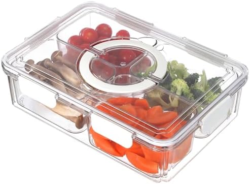 Taiuloo Divided Serving Tray with Lid & Handle, Airtight 4 Compartment Snackle Box Charcuterie Container, Fridge Organizer Bins, Food Storage Container Veggie Tray for Snack, Fruit, Salad, Nut
