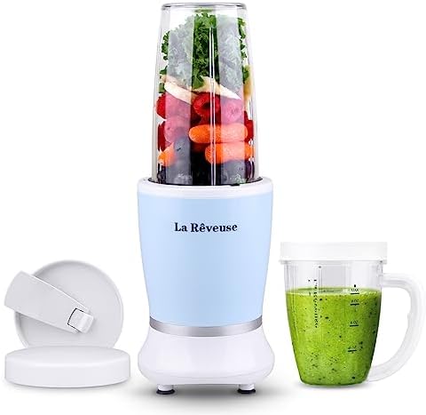 La Reveuse Personal Size Blender 250 Watts Power for Shakes Smoothies Seasonings Sauces with 1 Piece 15 oz Cup,1 Piece 10 oz Mug,BPA Free (Black)