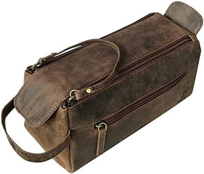 Genuine Leather Travel Toiletry Bag - Hygiene Organizer Dopp Kit by Rustic Town