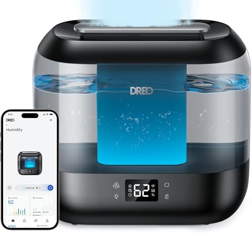 Dreo Smart Humidifiers for Bedroom, Top Fill 4L Supersized Cool Mist Humidifier with Nightlight, 36H Runtime, Touch/APP/Voice Control, 28 dB Quiet Ultrasonic Humidifiers for Large Room, Baby, Plants