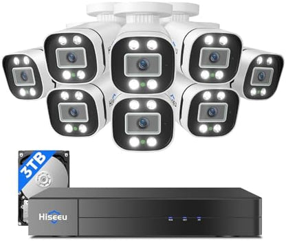 Hiseeu 3K PTZ Wired Security Camera System Outdoor 360°View with Alarm Spotlight, Audio,8CH 5MP DVR,8PCS CCTV Cameras,3TB HDD,Person/Vehicle Detection,100FT Night Vision,24/7 Record,Smart Playback