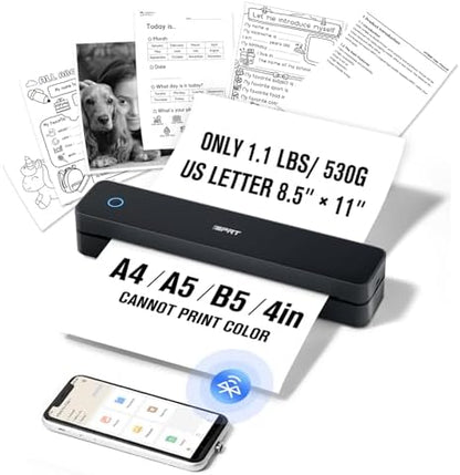 iDPRT Portable-Printer Wireless for Travel, 203DPI Inkless-Small-Thermal-Printer for Home Use, Office, Vehicles, Mobile Bluetooth Printer Supports 8.5" x 11" US Letter&A4&A5, for Smartphone & PC