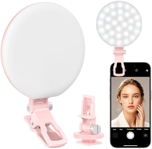 Anautin 60 LED Ring Light, Rechargeable Selfie Light with Front & Back Clip, 2500-6500K Portable Phone Light, Adjustable 3 Light Modes for iPhone, iPad, Tablet, Laptop, CRI97+, 90 Grams (Black)
