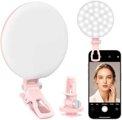 Anautin 60 LED Ring Light, Rechargeable Selfie Light with Front & Back Clip, 2500-6500K Portable Phone Light, Adjustable 3 Light Modes for iPhone, iPad, Tablet, Laptop, CRI97+, 90 Grams (Black)