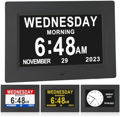 [2025 Newest] Digital Day Calendar Clocks 3 Medicine Reminders Extra Large 8 Inch Non-Abbreviated Day Date Month Dementia Senior Clock for Eldarly Memory Loss Vision Impaired Clock