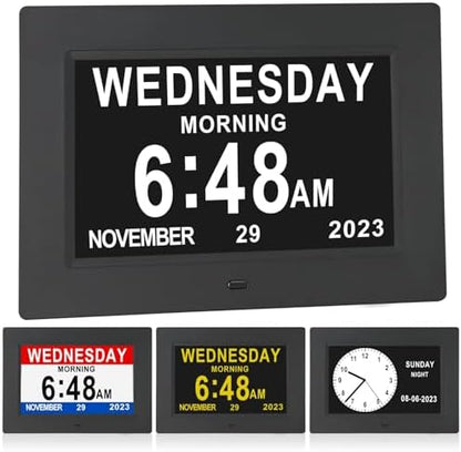 [2025 Newest] Digital Day Calendar Clocks 3 Medicine Reminders Extra Large 8 Inch Non-Abbreviated Day Date Month Dementia Senior Clock for Eldarly Memory Loss Vision Impaired Clock