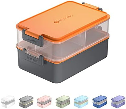 Linoroso Stackable Bento Box Adult Lunch Box | Meet All You On-The-Go Needs for Food, Salad and Snack Box, Premium Bento Lunch Box for Adults Include Utensil Set, Dressing Containers - Pale Mint