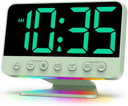 Odokee Digital Alarm Clocks for Bedrooms: Large Bold Number 5 Brightness Dimmer - Easy to Read Across The Room - 5 Alarm Sound 8 Night Light - Silver