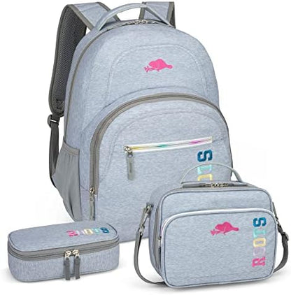 Roots Athletic 3-in-1 Matching Water Resistant Teen Backpack and Lunch Bag Set with Bonus Pencil Case - Made from 100% Recycled Fabrics - 34 litres, Blue Black Navy Camo, XL