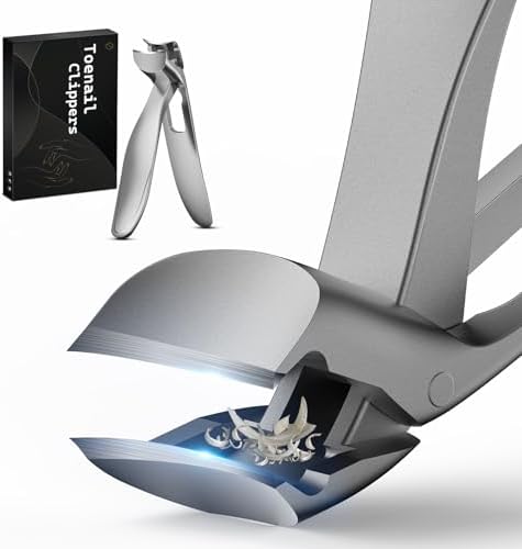 FERYES Angled Head Long Handled Toenail Clipper for Seniors - Large Wide Jaw Nail Clipper with Catcher for Thick Nails - Easier Trimming, Ergonomic Design (Black)