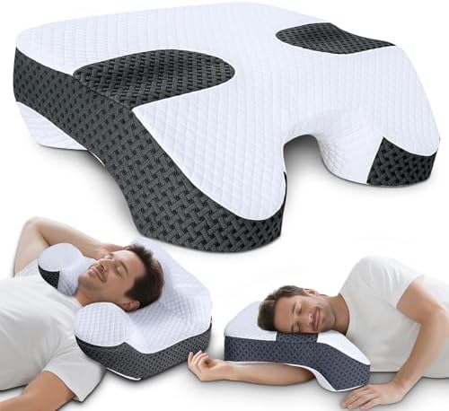 SAHEYER Side Sleeper Pillow with Arm Hole, Memory Foam Shoulder Relief System for Neck Pain, Multi-Angle Armholes Pillow for Many Sleeping Positions, Ergonomic Side Sleeper Support Pillow(White)