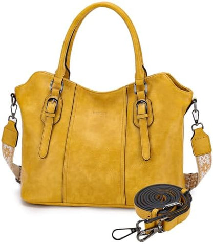 Hobo Bags for Women,VASCHY Vegan Leather Handbag Purse Top Handle Satchel Boho Shoulder Bag with Crossbody Guitar Strap