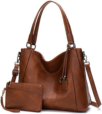 Hobo Bags for Women Handbags Purse Ladies Boho Shoulder Bag Crossbody Purses PU Leather Brown 2PCS