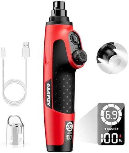 Casfuy Smart 6 Speed Dog Nail Grinder - Pet Nail Grinder with 2 LED Lights Super Quiet Rechargeable Electric Dog Nail Trimmer File Toenail Grinder for Large Medium Small Dogs (Red)