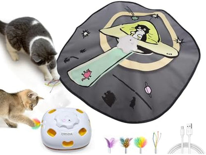ORSDA Cat Toys Interactive, 4 in 1 Automatic Cat Toy, Hide and Seek, Whack a Mole, Magic Wand, Chasing Feather, with 4 Replacements, USB Rechargeable, for All Breed Sizes