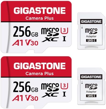 GIGASTONE 256GB Camera Plus Memory Card 2-Pack, Read Speed up to 100MB/s. Ideal for Full HD Video Gopro Drone Android Camera, A1 Micro SDXC Card with Mini Case and SD Adapter