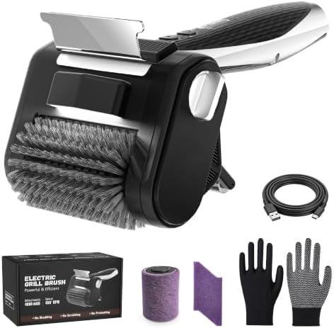 Electric Grill Brush with LED Light, Efficient Grill Cleaning Brush with 350 RPM Stainless Power Roller, Grill Brush Bristle Free Blasts Away Burnt-On Food for Gas/Charbroil Grates (Black)
