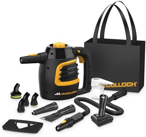 McCulloch MC1375 Canister Steam Cleaner with 20 Accessories, Extra-Long Power Cord, Chemical-Free Cleaning for Most Floors, Counters, Appliances, Windows, Autos, and More, 1-(Pack), Black