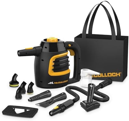 McCulloch MC1375 Canister Steam Cleaner with 20 Accessories, Extra-Long Power Cord, Chemical-Free Cleaning for Most Floors, Counters, Appliances, Windows, Autos, and More, 1-(Pack), Black