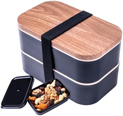 Bento Box Adult Lunch Box with Lunch Bag,Japanese Lunch Box Containers for Adult,Bento Lunch Box with Leakproof 54OZ Black (Black)