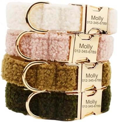 Custom Dog Collar with Metal Buckle - Pet Collars Personalized with Name and Phone Number (Plaid)