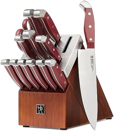 HENCKELS Statement 15Piece White-Handled Knife Block Set with Shears, Sharpening Steel - Dishwasher Safe, Ergonomic Handle