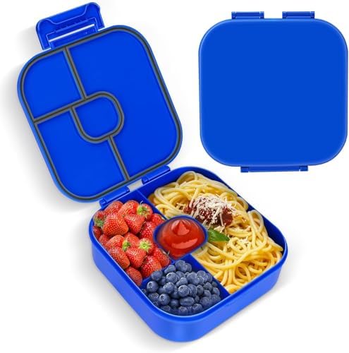Braoses Bento Box, Lunch Box with 4 Compartments, 800ml Frosted and Leak-Proof Lunch Snack Box for Children Kindergarten(Blue)