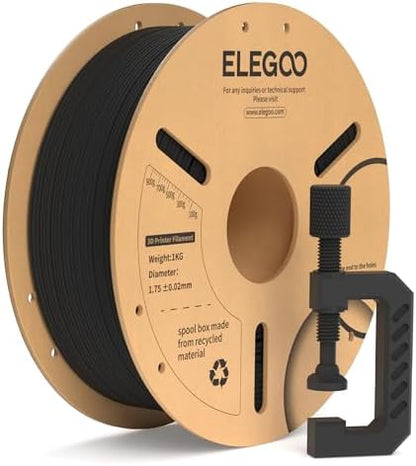 ELEGOO PLA Filament 1.75mm Black 1KG,3D Printer Filament Dimensional Accuracy +/- 0.02mm,1kg Cardboard Spool(2.2lbs) 3D Printing Filament Fits for Most FDM 3D Printers