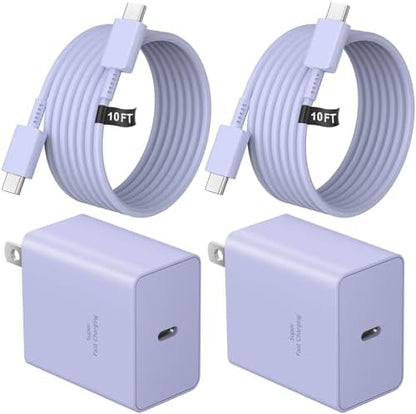 45W Super Fast Charger Type C, 2-Pack 45W USB C Charging Block with 10ft USB C to Type C Cables for Samsung Galaxy S25 S24+/UltraS23/S22/S21/S20/Note10/20 iPhone 16/15 Pro,Pro Max