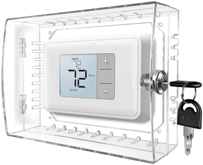 PKLIYH Universal Small Thermostat Lock Box-Thermostat Cover with Key Clear Small Thermostat Guard Fit All Ecobee,Google,Nest Thermostat on Wall 4.72''*4.72''*2'' or Smaller