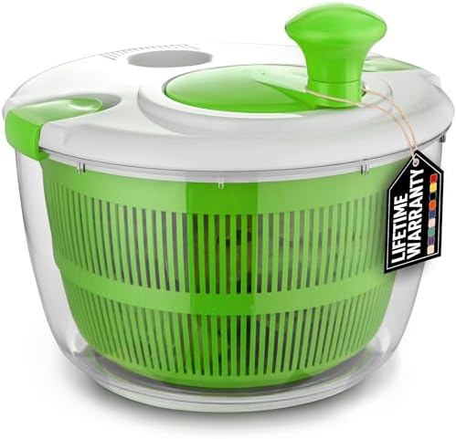 Zulay Kitchen Salad Spinner Large 5L Capacity - Manual Lettuce Spinner with Secure Lid Lock & Rotary Handle - Easy to Use Salad Spinners with Bowl, Colander & Built-in Draining System (Green)