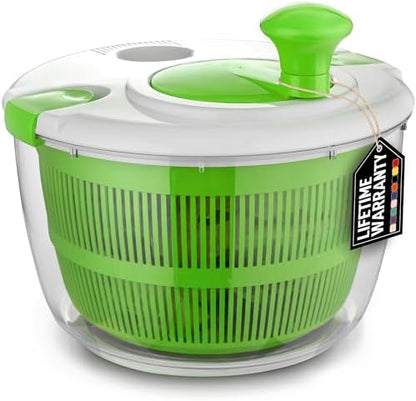 Zulay Kitchen Salad Spinner Large 5L Capacity - Manual Lettuce Spinner with Secure Lid Lock & Rotary Handle - Easy to Use Salad Spinners with Bowl, Colander & Built-in Draining System (Green)