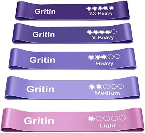Gritin Resistance Bands, Set of 5 Skin-Friendly Resistance Fitness Exercise Loop Bands with 5 Different Strength Levels - Travel Carrying Case Included - Ideal for Home, Gym, Yoga, Training