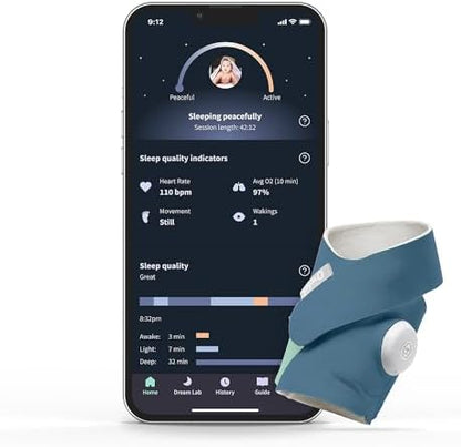 Owlet Dream Sock - Smart Baby Monitor View Heart Rate and Average Oxygen O2 as Sleep Quality Indicators. Wakings, Movement, and Sleep State. Digital Sleep Coach and Sleep Assist Prompts, Mint