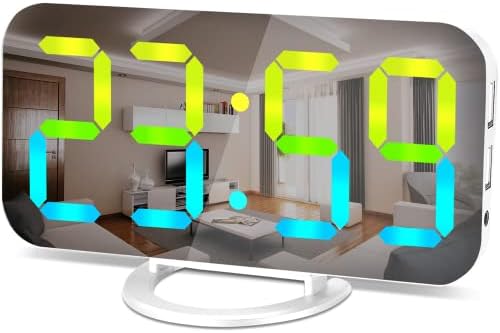 SZELAM Digital Clock Large Display, LED Alarm Electric Clocks Mirror Surface for Makeup with Diming Mode, 3 Levels Brightness, Dual USB Ports Modern Decoration for Home Bedroom Decor-Black