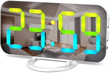 SZELAM Digital Clock Large Display, LED Alarm Electric Clocks Mirror Surface for Makeup with Diming Mode, 3 Levels Brightness, Dual USB Ports Modern Decoration for Home Bedroom Decor-Black