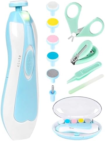 Qunlions life Electric Nail File Drill for Baby, No Sharp Claws Hurt, 6 in 1 Safety Cutter Trimmer Clipper for Toes and Fingers (Blue)