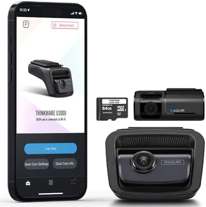 THINKWARE U3000 2CH 4K Front Dash Cam, 2K Rear Cam, STARVIS 2 Sensor Super Night Vision, Car Camera 5GHZ Wi-Fi GPS Radar Buffered Parking Mode CPL Filter Red Light Speed Camera Alerts OBD Cable
