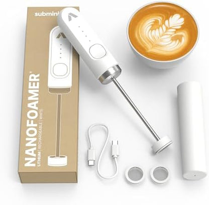 Subminimal NanoFoamer Lithium Performance Milk Foamer | USB-C Rechargeable, IP4 Waterproof, Dual-Speed, Stainless Steel | Premium Microfoamed Milk in 30 Seconds, Barista-Style Coffee Drinks at Home
