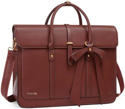 MOSISO Laptop Bag for Women, PU Leather Laptop Shoulder Bag Convertible Backpack, Work Travel Computer Bag with Bowknot - PuriLite