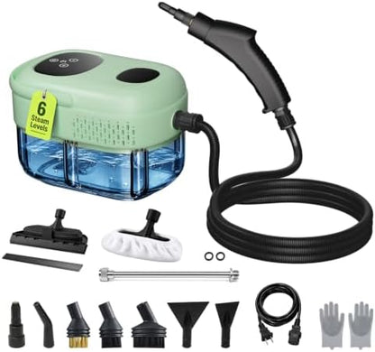 New Upgraded Chemical-Free Cleaning for Cars, Kitchen, Tiles, Bathroom Grout, Upholstery, 6 Level Adjustable, 310kPa, 108°C Handheld Portable Steam Cleaner With 15 pcs Accessories for Home